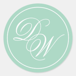 Monogram Mint Green 2 Initials Einfaches Weißes Sk Runder Aufkleber