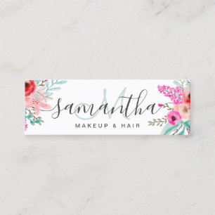 Monogram Mint pink florale Aquarellbraut Chic Mini Visitenkarte
