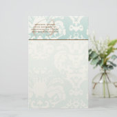 Monogram Minze Floral Stationery Briefpapier (Stehend Vorderseite)