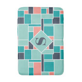 Monogram Minze Green Coral Geometric Art Badematte (Vorderseite Vertikal)