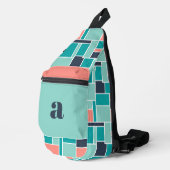 Monogram Minze Green Coral Geometric Art Crossbody Bag (Rechte Ecke)