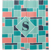 Monogram Minze Green Coral Geometric Art Duschvorhang (Vorderseite)