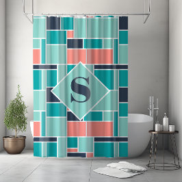 Monogram Minze Green Coral Geometric Art Duschvorhang