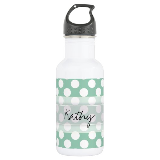 Monogram Minze Green Niedlich Chic Polka Dot Muste Edelstahlflasche (Vorderseite)