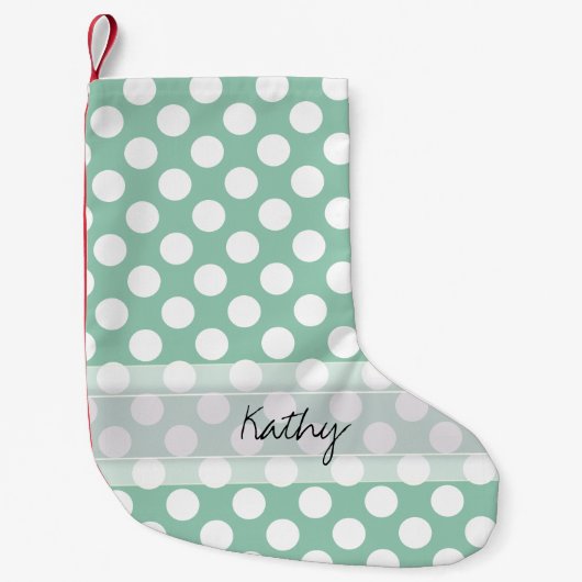 Monogram Minze Green Niedlich Chic Polka Dot Muste Kleiner Weihnachtsstrumpf (Vorderseite)