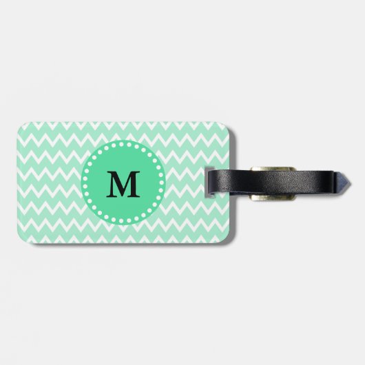 Monogram Minze Green und White Zickzack Pattern Gepäckanhänger (Rückseite horizontal)