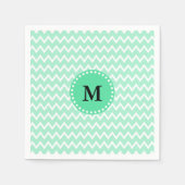 Monogram Minze Green und White Zickzack Pattern Serviette (Vorderseite)