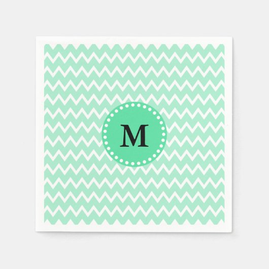 Monogram Minze Green und White Zickzack Pattern Serviette (Vorderseite)