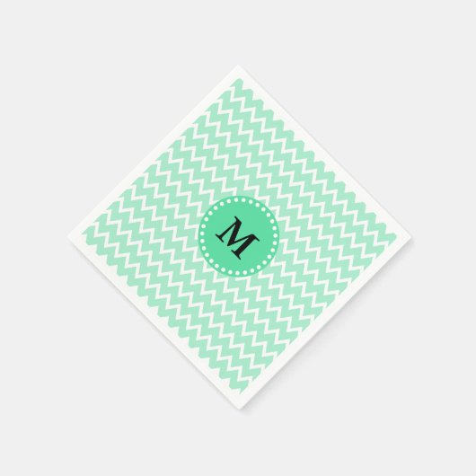 Monogram Minze Green und White Zickzack Pattern Serviette (Ecke)