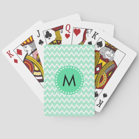 Monogram Minze Green und White Zickzack Pattern Spielkarten (Rückseite)