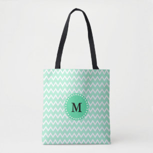 Monogram Minze Green und White Zickzack Pattern Tasche