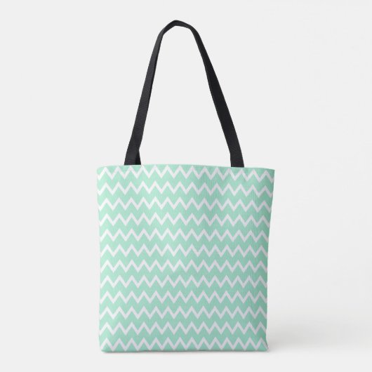 Monogram Minze Green und White Zickzack Pattern Tasche (Rückseite)