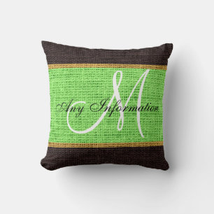Monogram Minze grün Rustic Burlap Jute Kissen