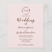 Monogram Misty Rose Budget Hochzeit Einladung (Vorderseite)