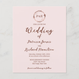 Monogram Misty Rose Budget Hochzeit Einladung