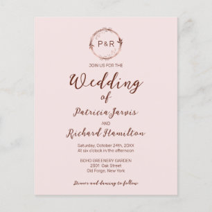 Monogram Misty Rose Budget Hochzeit Einladung