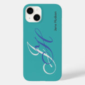 Monogram mit blauen Namen Einfache Schlicht Case-Mate iPhone Hülle (Rückseite)
