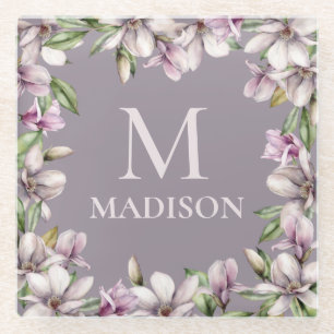 Monogram Mit Monogramm Magnolia Floral Personalisi Glasuntersetzer