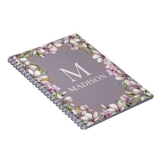 Monogram Mit Monogramm Magnolia Floral Personalisi Notizblock (Rechte Seite)