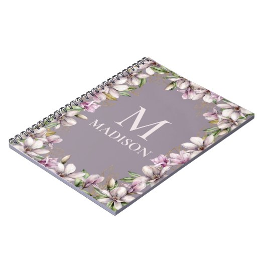 Monogram Mit Monogramm Magnolia Floral Personalisi Notizblock (Linke Seite)