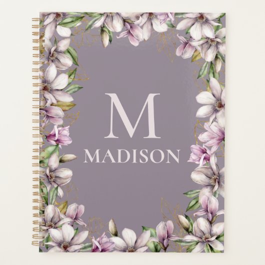 Monogram Mit Monogramm Magnolia Floral Personalisi Planer (Vorderseite)