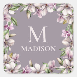 Monogram Mit Monogramm Magnolia Floral Personalisi Quadratischer Aufkleber