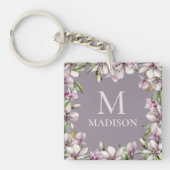 Monogram Mit Monogramm Magnolia Floral Personalisi Schlüsselanhänger (Vorderseite)