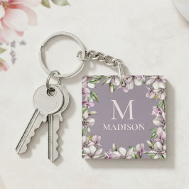 Monogram Mit Monogramm Magnolia Floral Personalisi Schlüsselanhänger