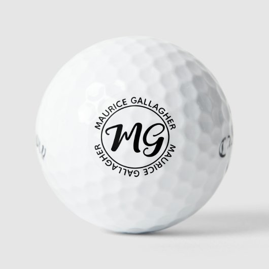 Monogram mit Monogramm Name initials b.w. Golfball (Vorderseite)