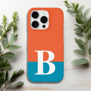 Monogram Mit Monogramm Simple Modern Orange Blue iPhone 16 Pro Hülle