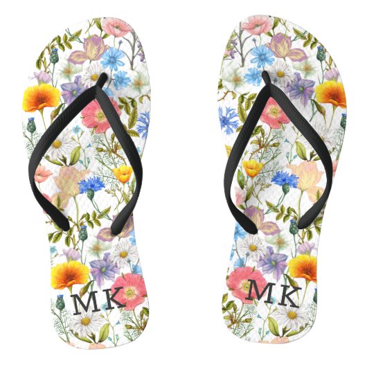 Monogram Mit Monogramm Spring Country Floral Muste Badesandalen (Fußbett)