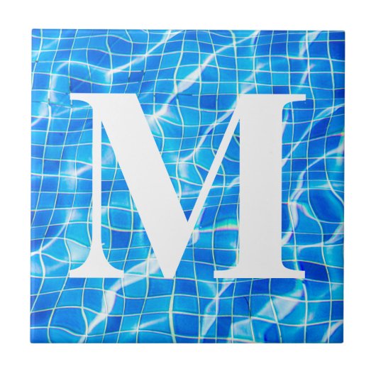 Monogram Mit Monogramm Swimming Blue Pool Aquatic Fliese (Vorderseite)