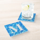 Monogram Mit Monogramm Swimming Blue Pool Aquatic Glasuntersetzer (Schrägansicht)