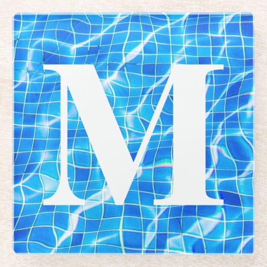 Monogram Mit Monogramm Swimming Blue Pool Aquatic Glasuntersetzer (Vorderseite)