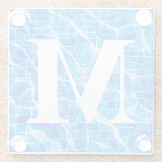 Monogram Mit Monogramm Swimming Blue Pool Aquatic Glasuntersetzer (Rückseite)