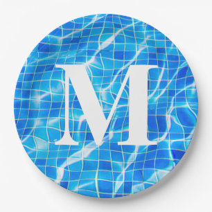 Monogram Mit Monogramm Swimming Blue Pool Aquatic Pappteller