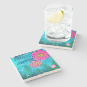 Monogram Mixed Media Art mit Blume | Steinuntersetzer (Seitenansicht)