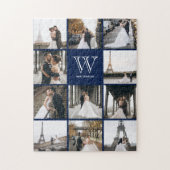 Monogram Modern 9 Foto Collage Navy Blue Puzzle (Vertikal)