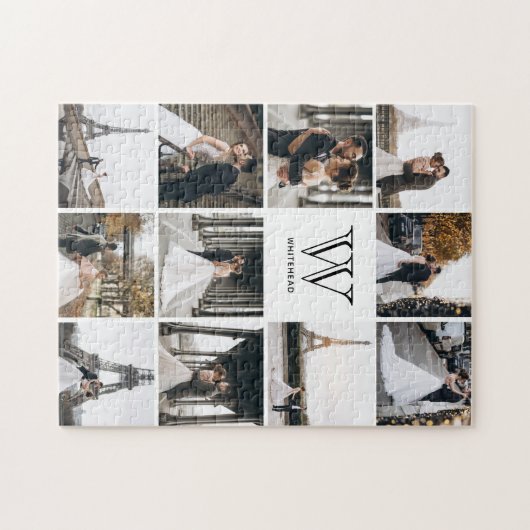 Monogram Modern 9 Foto Collage White Puzzle (Horizontal)