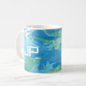 Monogram Modern Abstrakt Art Blue Template Kaffeetasse (Vorderseite Links)