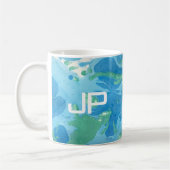 Monogram Modern Abstrakt Art Blue Template Kaffeetasse (Links)