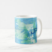 Monogram Modern Abstrakt Art Blue Template Kaffeetasse (VorderseiteRechts)