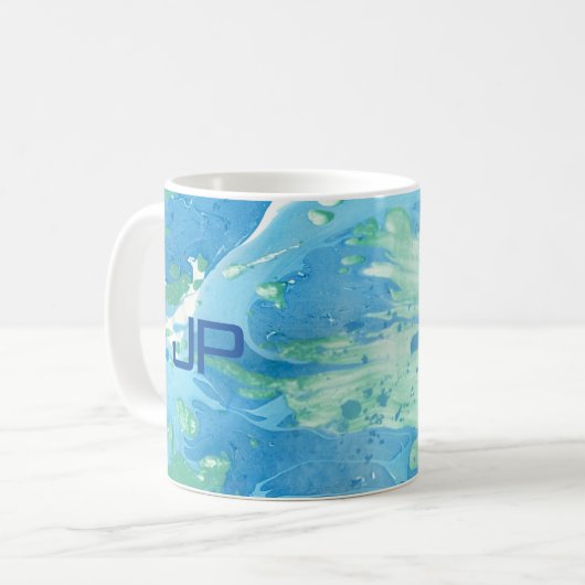 Monogram Modern Abstrakt Art Blue Template Kaffeetasse (Vorderseite Links)
