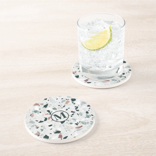 Monogram Modern Abstrakt Terrazzo Muster Getränkeuntersetzer (Seite)