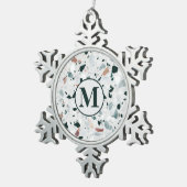 Monogram Modern Abstrakt Terrazzo Muster Schneeflocken Zinn-Ornament (Rechts)