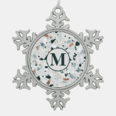 Monogram Modern Abstrakt Terrazzo Muster Schneeflocken Zinn-Ornament (Vorderseite)