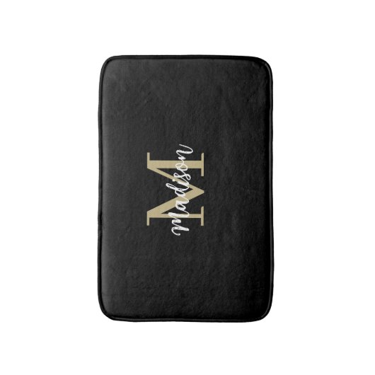 Monogram Modern Black and Tan Sand Badematte (Vorderseite Vertikal)