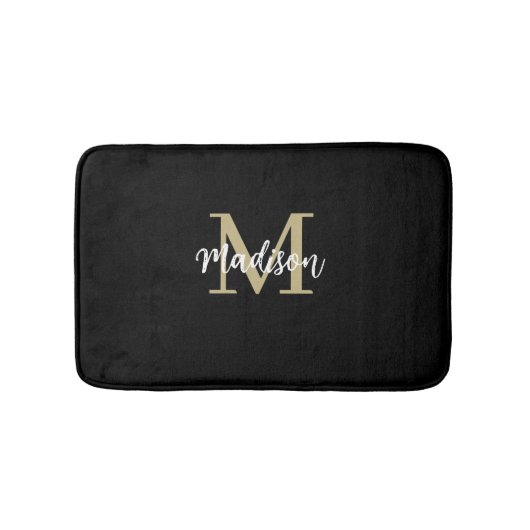 Monogram Modern Black and Tan Sand Badematte (Vorderseite)