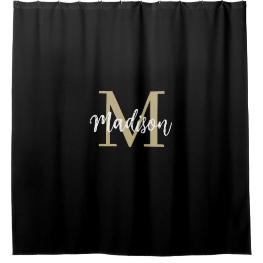 Monogram Modern Black and Tan Sand Duschvorhang (Vorderseite)