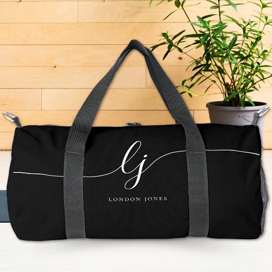 Monogram Modern Black Calligraphy Duffle Bag